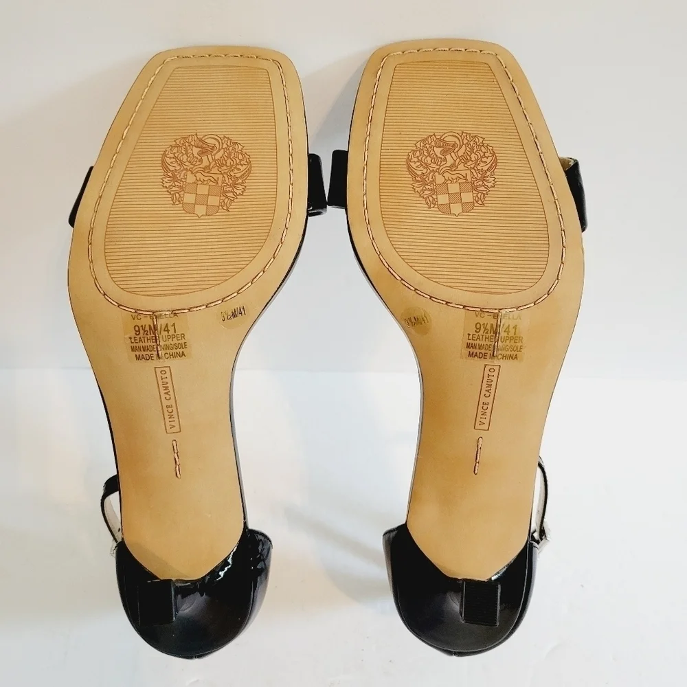 NEW Vince Camuto Enella Black Patent Leather Stiletto Heel Sandals Size 9.5